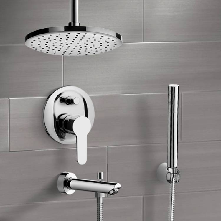 Tub and Shower Faucet, Remer TSH38, Chrome Tub and Shower Faucet Set with Rain Ceiling Shower Head and Hand Shower